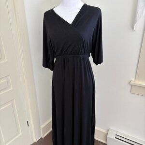 GAP Casual Black Maxi Dress with 3/4 Sleeves, Elastic Waist and Crossover Bodice